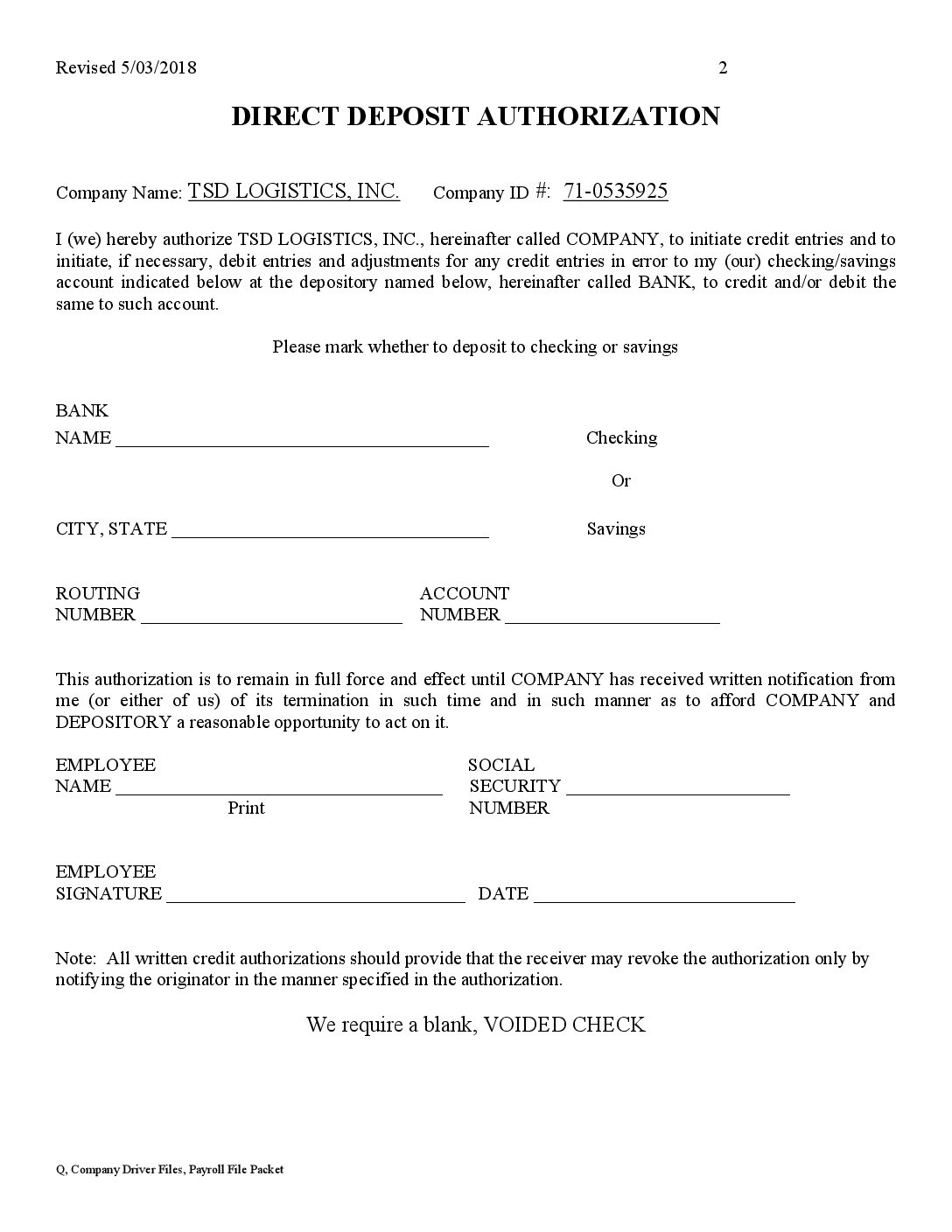 direct deposit form template